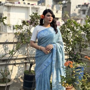 Blue Tie-Dye Silk Saree