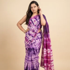 Purple tie dye hand stitch saree