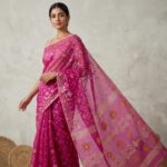 Pink Jamdani Saree for Women by Abhrikaa – Traditional Tant Tangail Saree