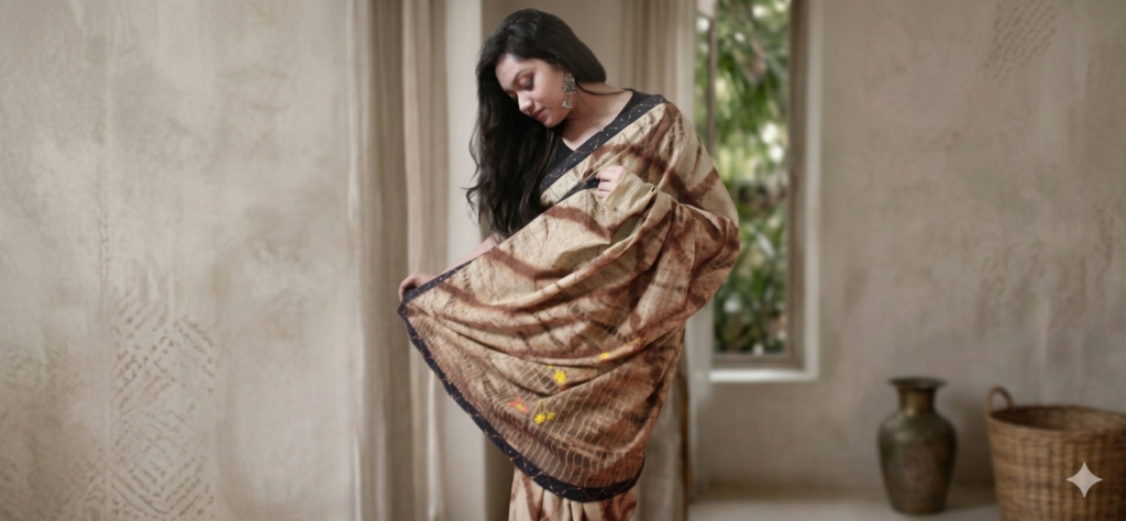 Cotton tie dye with hand stitch work saree