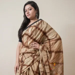 Brown Tie Dye hand stitch saree
